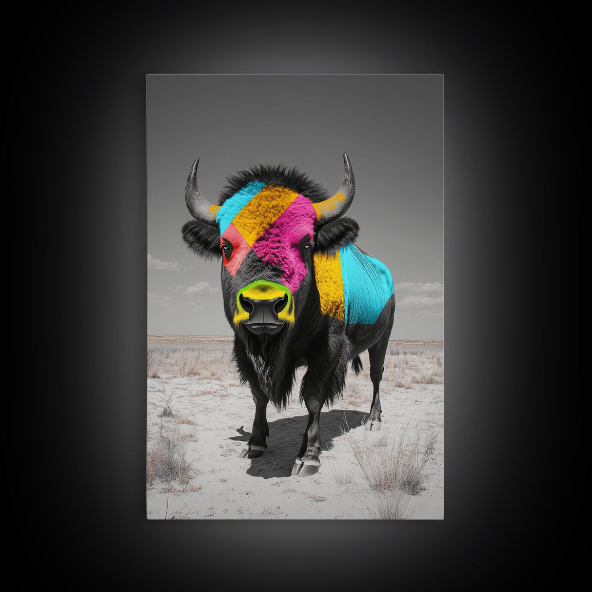 Colorful Bison Art, Southwest Wall Art, Rustic Decor, Boho Art, Buffalo Painting, Gift Idea, Canvas Print, Farmhouse Art