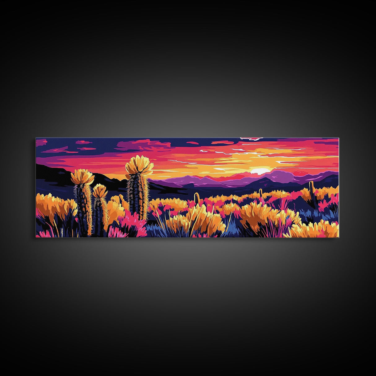 Desert Bloom, Joshua tree art, southwest wall art, mountain painting, nature painting, boho art, pink orange wall art, canvas print