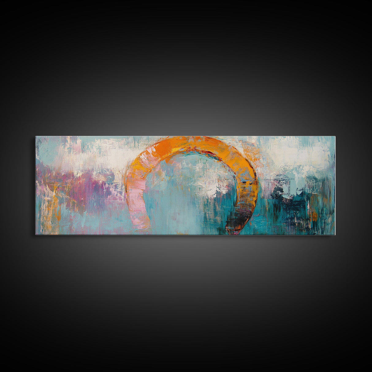 Horseshoe, rustic decor, teal wall art, wabi sabi art, farmhouse art, framed canvas print, abstract art, extra wide art, lucky charm