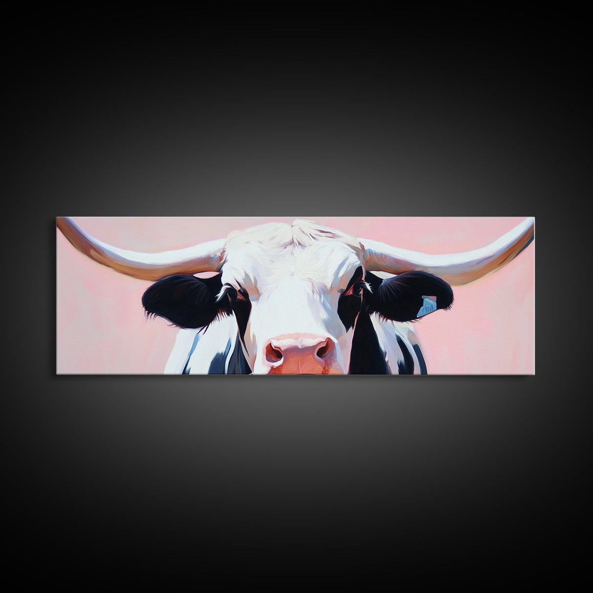 Black and White Cow Art, Light Pink Wall Art, Southwest Wall Art, Coastal Cowgirl Wall Art, Framed Canvas Print, Rustic Decor