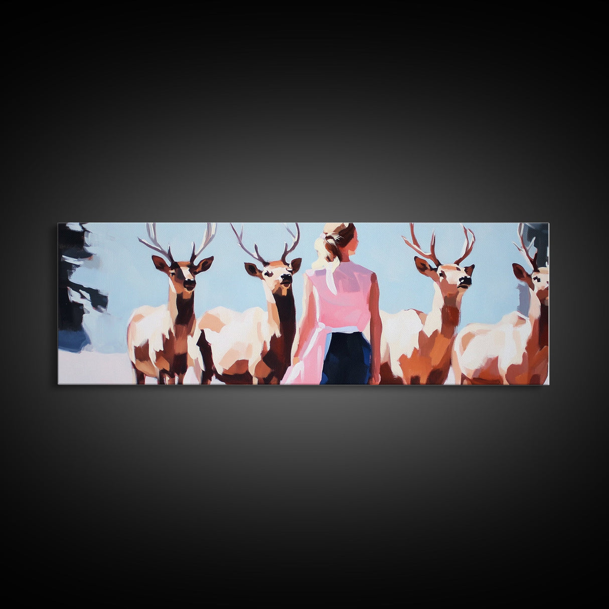 Elk Herd Painting, Mountain Landscape, Rustic Art, Southwest Wall Art, Hunting Lodge Art, Extra Wide Art, Framed Canvas Print