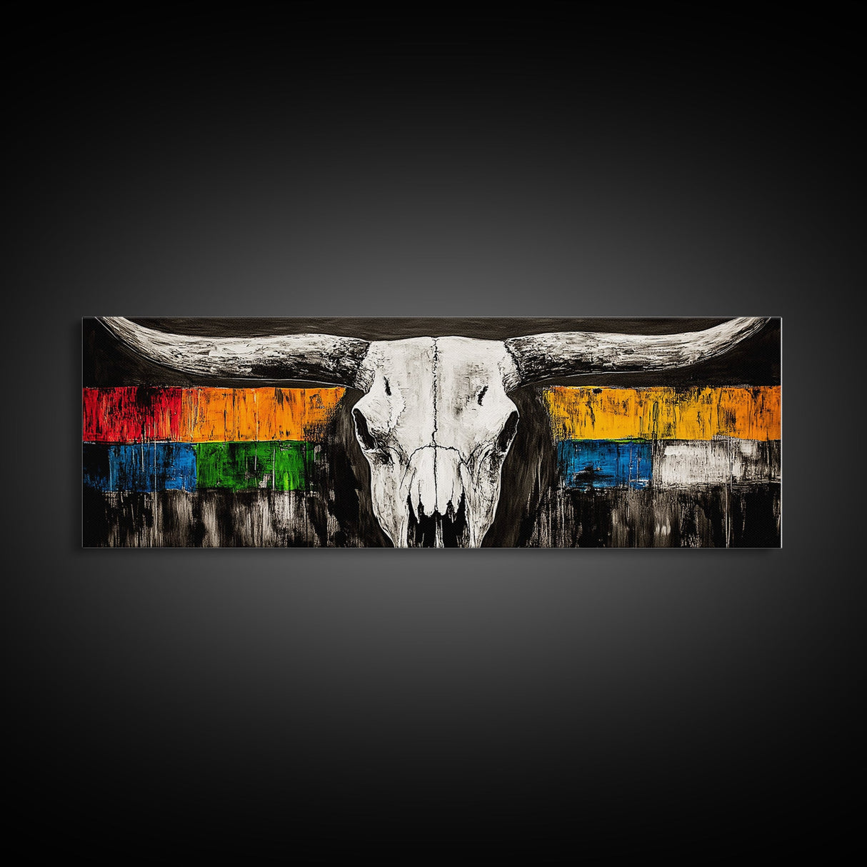 Western Skull, rustic wall art, skull art, farmhouse art, extra wide art, southwest wall art, bull and bear art, canvas print