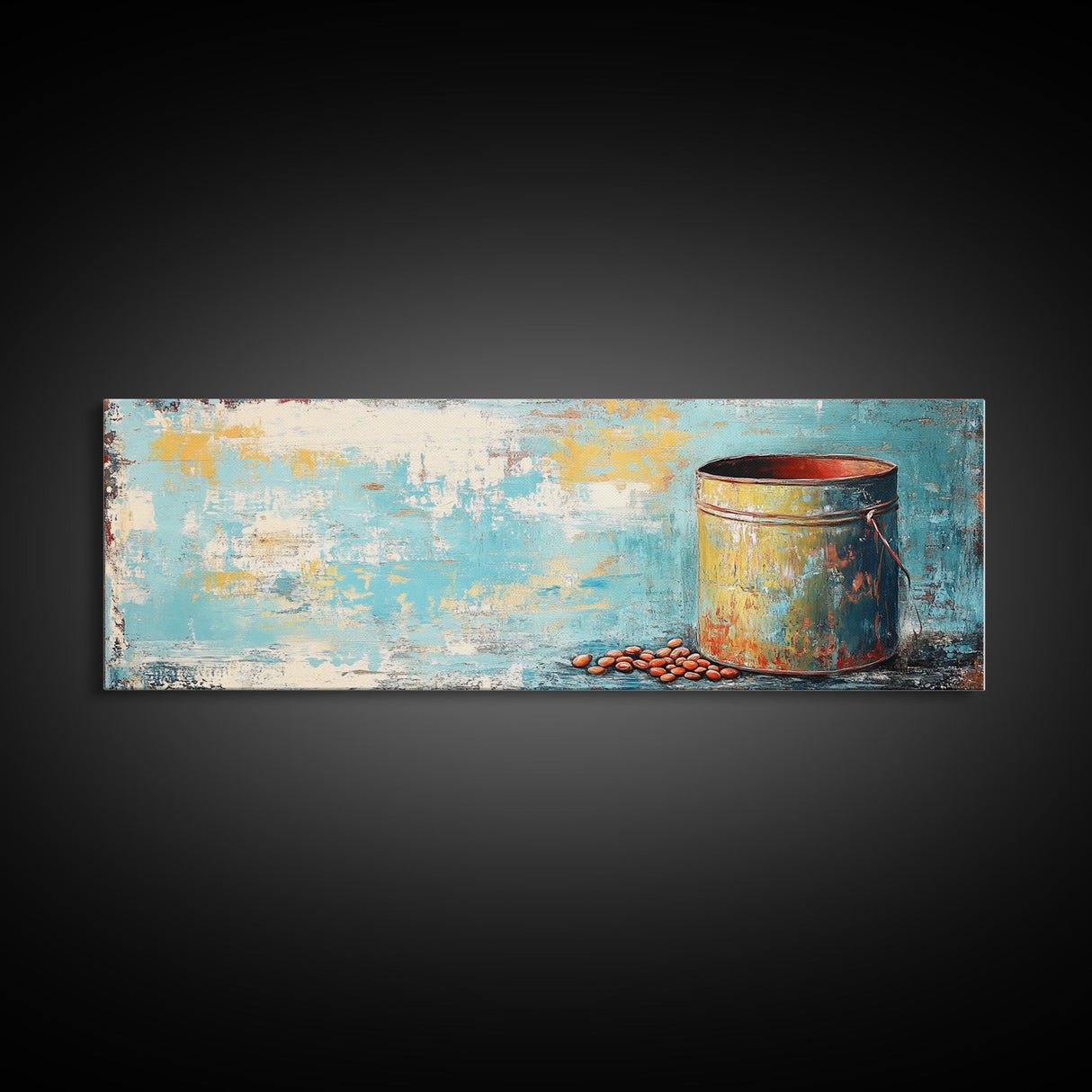 Rustic Tin, wabi sabi art, rustic wall art, teal wall art, farmhouse art, kitchen decor, Framed Canvas Print, above sofa art