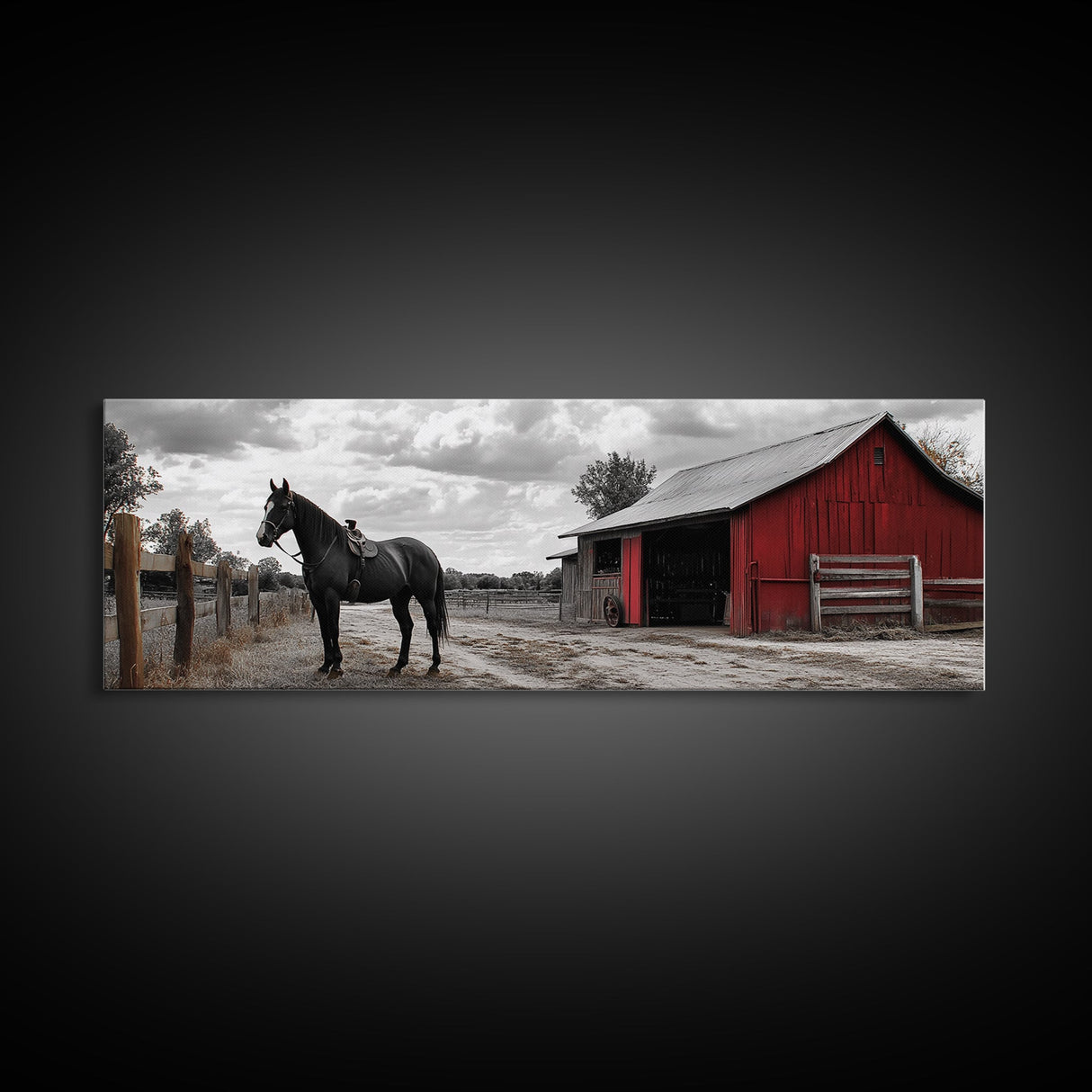 Barn Horse, Rustic Art, Farmhouse Art, Vintage Horse Art, Rural Wall Art, Extra Wide Art, Framed Canvas Print, Guest Room Art