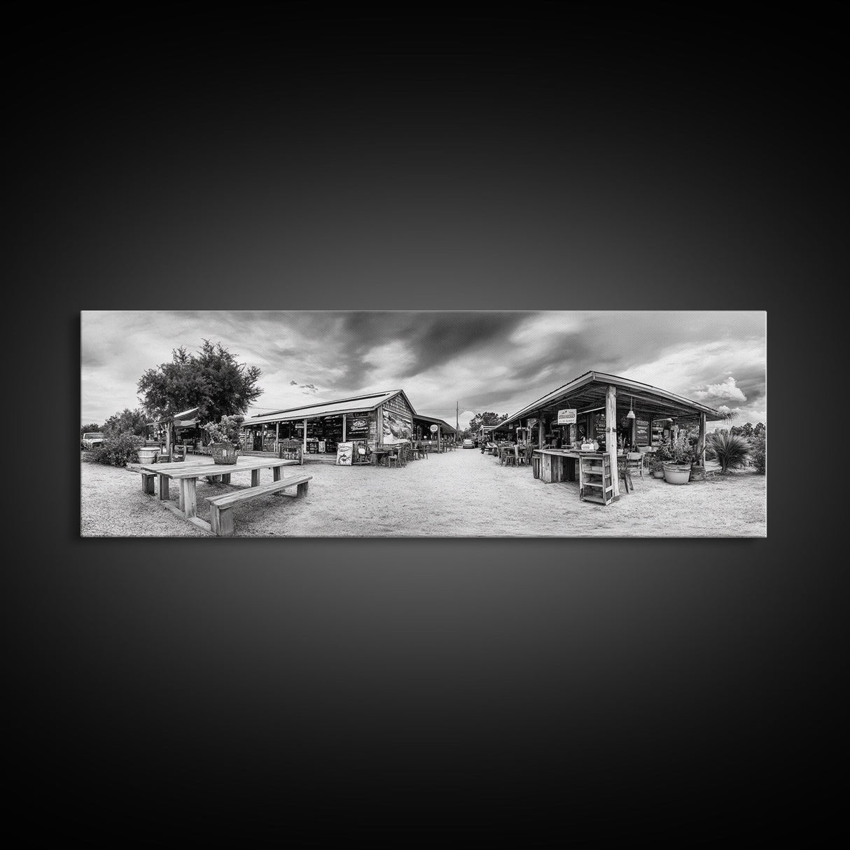 Rustic market, farmhouse art, country decor, panoramic art, extra wide art, rustic wall art, framed canvas print, landscape painting, wabi sabi art