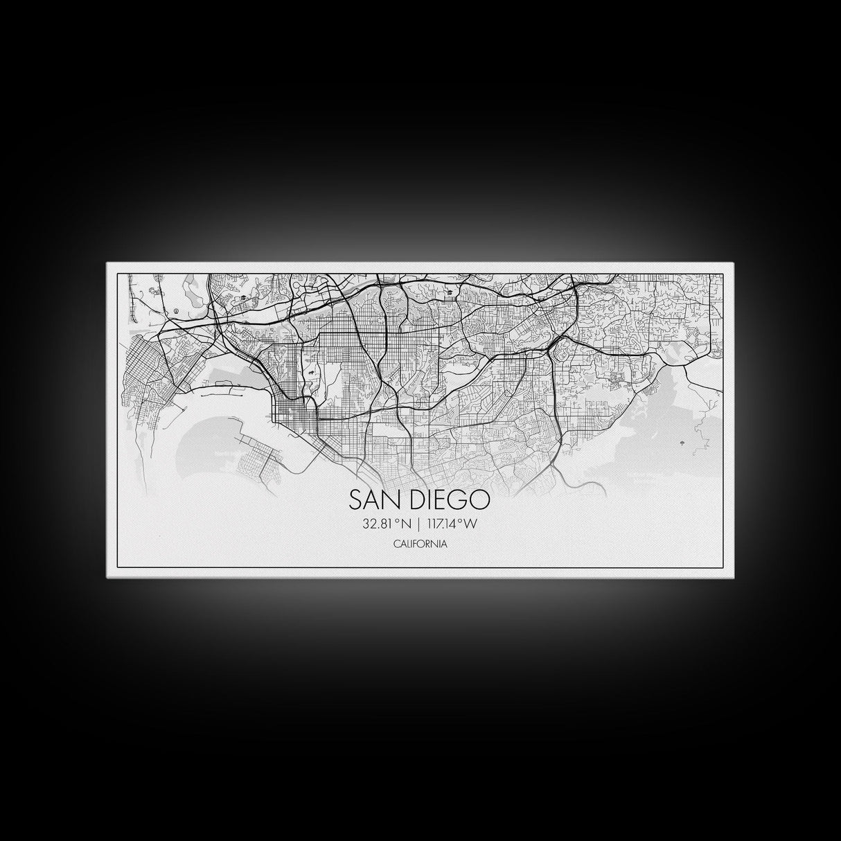 San Diego City Map, California Art, Map Print, Modern Wall Art, Wall Art, Canvas Art, Home Décor Prints, Friendship Gift, Horizontal Art