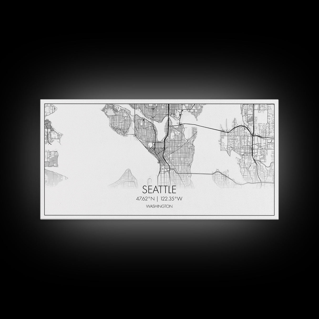 Seattle City Map, Washington Art, Map Print, Modern Wall Art, Wall Art, Canvas Art, Horizontal Wall Art, Tiny House Décor, Moving Gift
