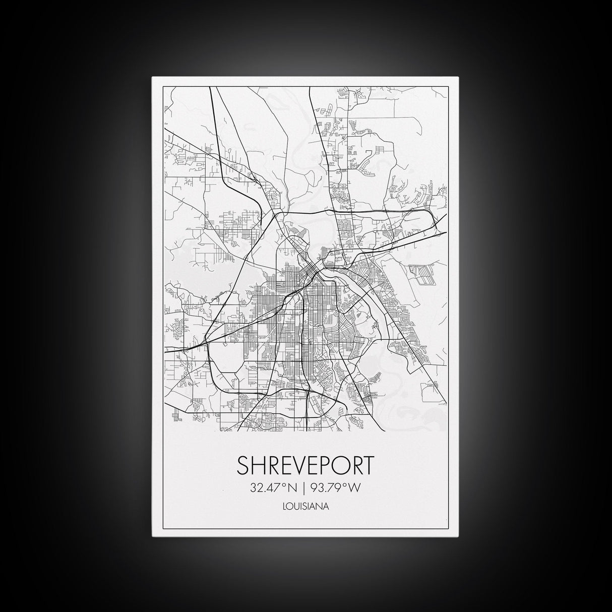 Shreveport Street Map, Louisiana Map, City Map Print, Minimalist Art, Wall Art, Canvas Print, Wall Decoration, Aviation Gift, Travel Décor
