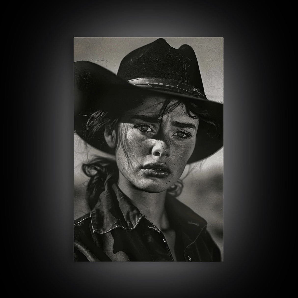Intense Black and White Portrait of a Female Cowboy for Western Wall Art, Canvas Prints, Rustic Home Decor, Living Room Art, Bedroom Art