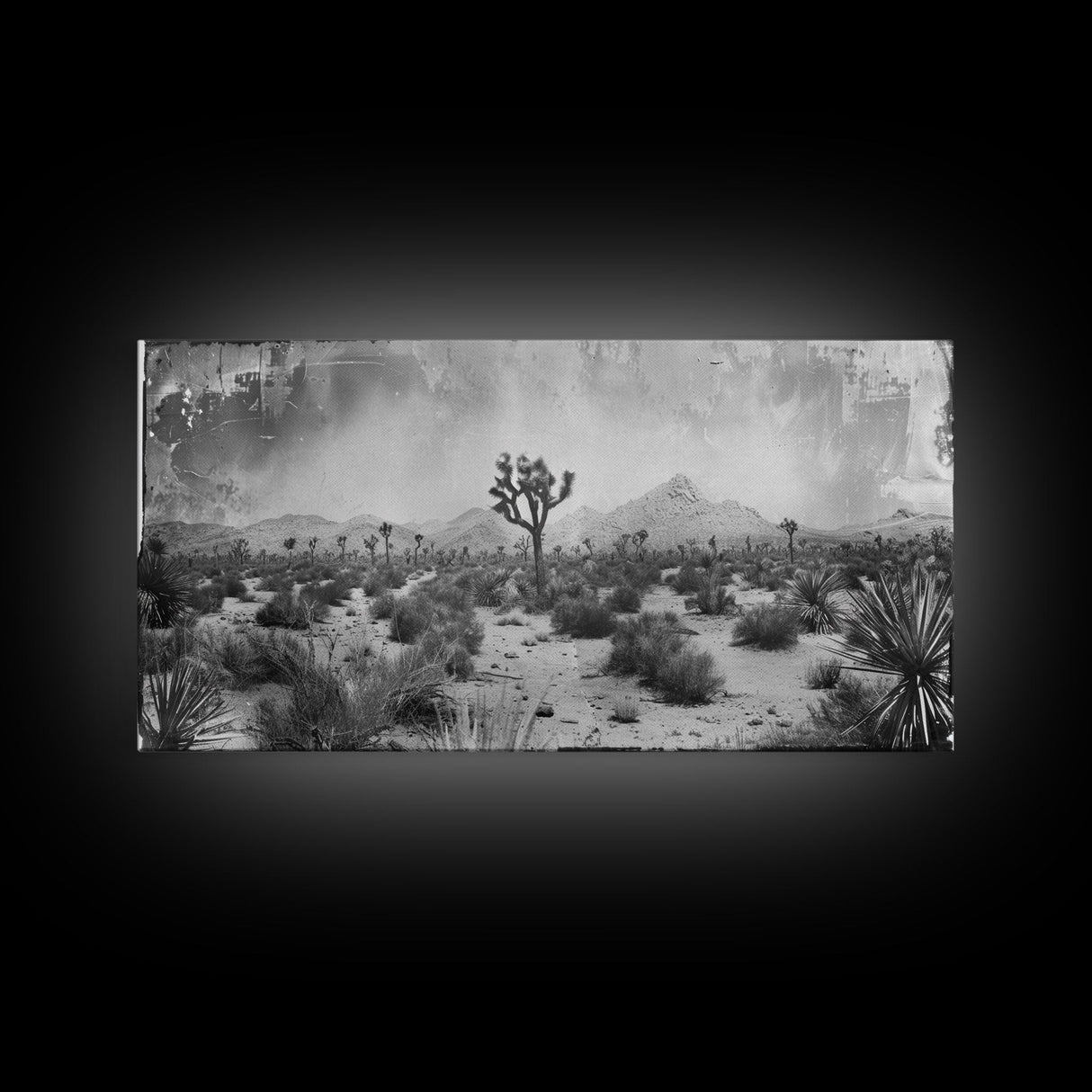 Desolate Desert with Joshua Trees, Framed Canvas Print for Living Room Decor, Ideal for Bedroom Wall Art, Rustic Western Scene