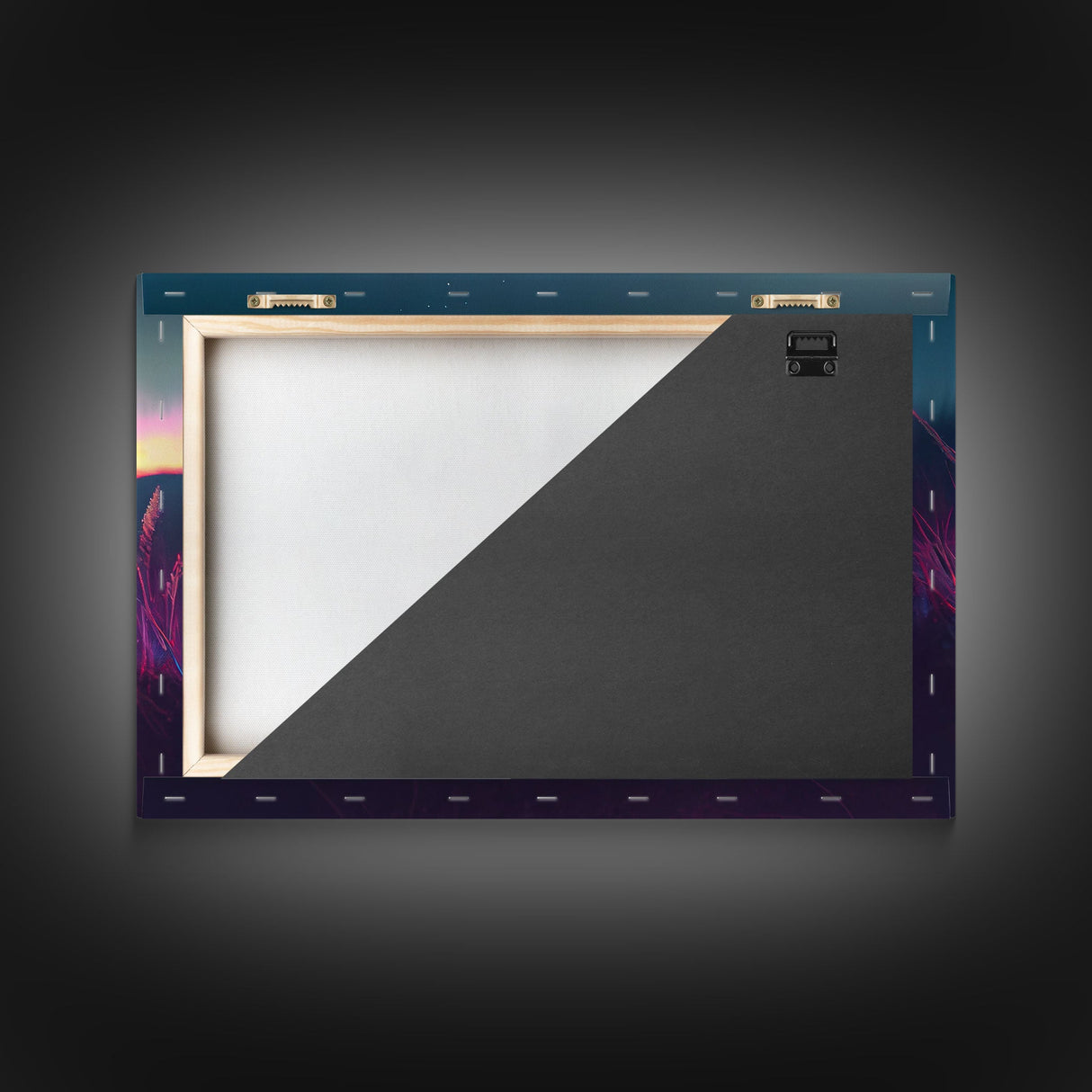 Cute animal prints, vaporwave fox hunting in the tall grass, framed canvas print