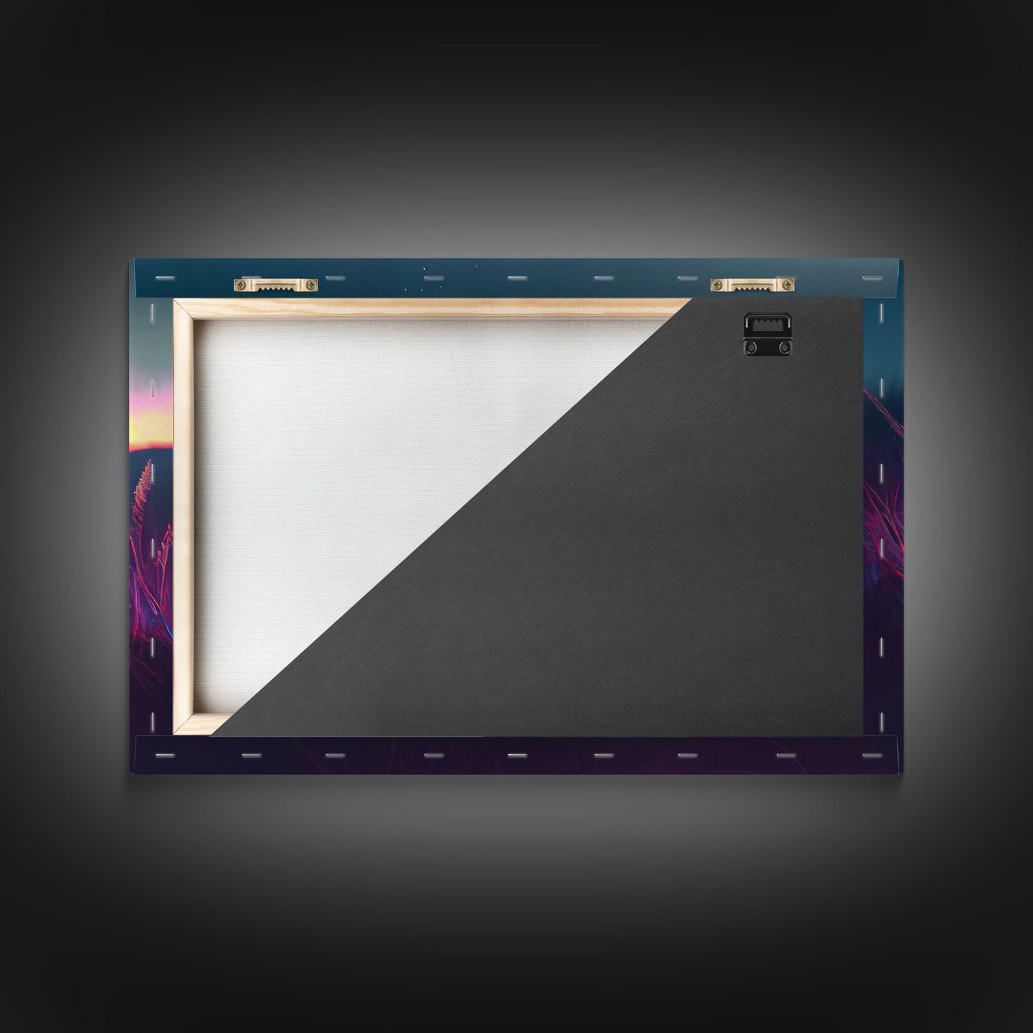 Cute animal prints, vaporwave fox hunting in the tall grass, framed canvas print