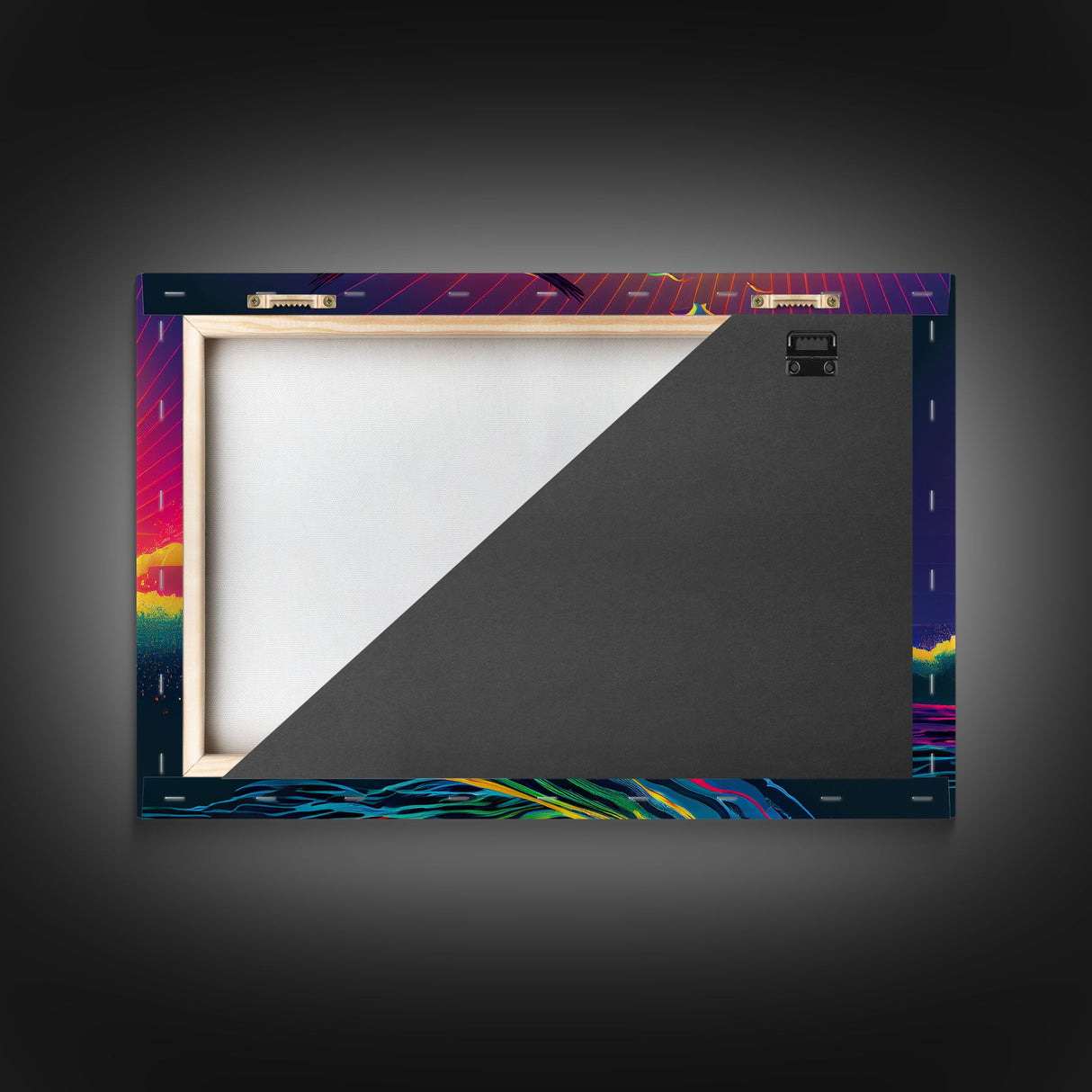 Flock of Seagulls, art deco style sun, framed canvas print, synthwave retrowave animal art