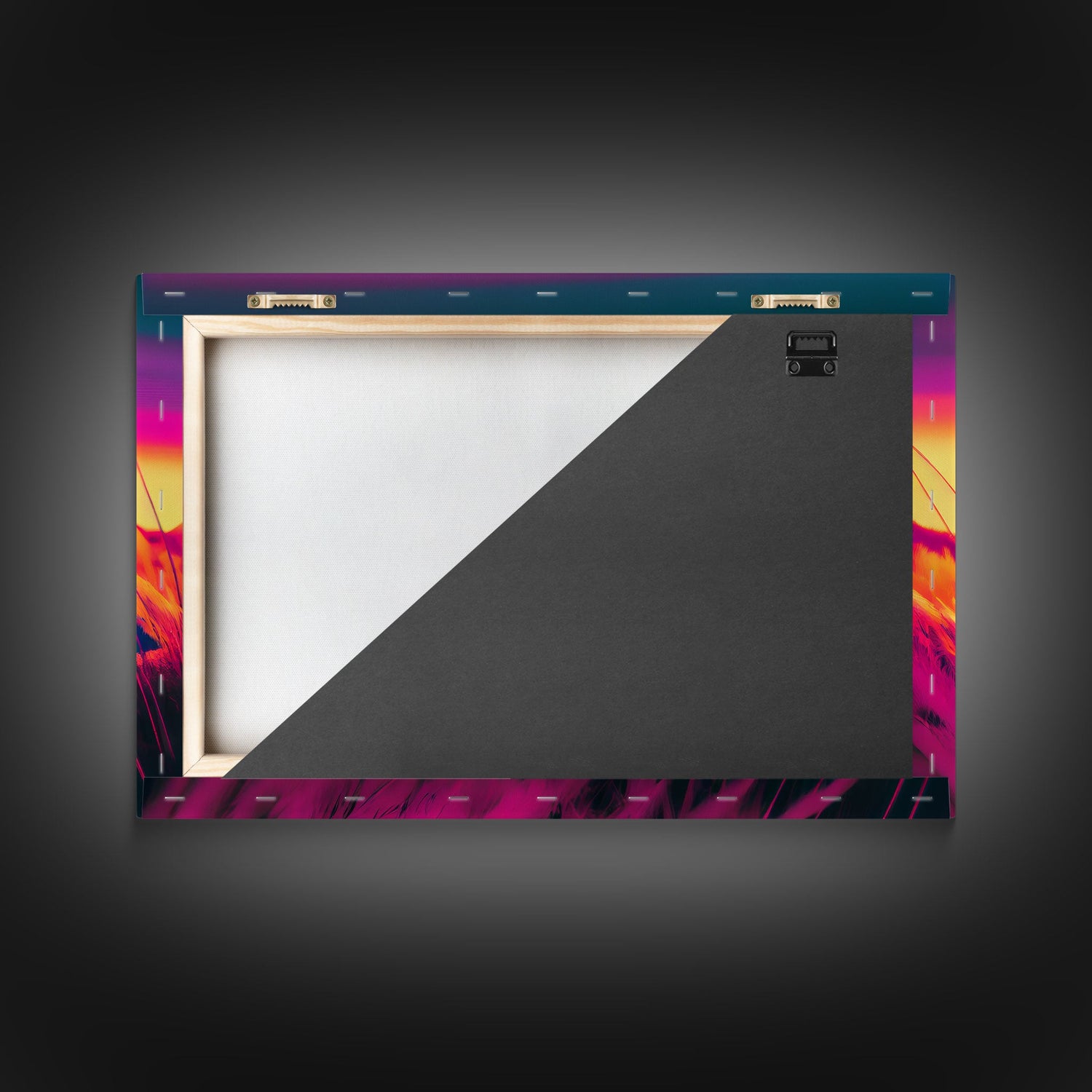 Cute fox in the tall grass, animal print, vaporwave framed canvas print, retrowave animal art