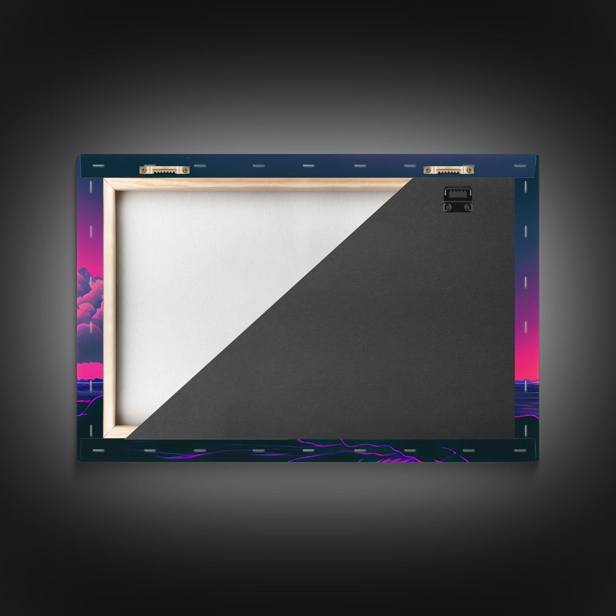 Humpback whale breaching a rainbow, vaporwave art, synthwave animal print, framed canvas print