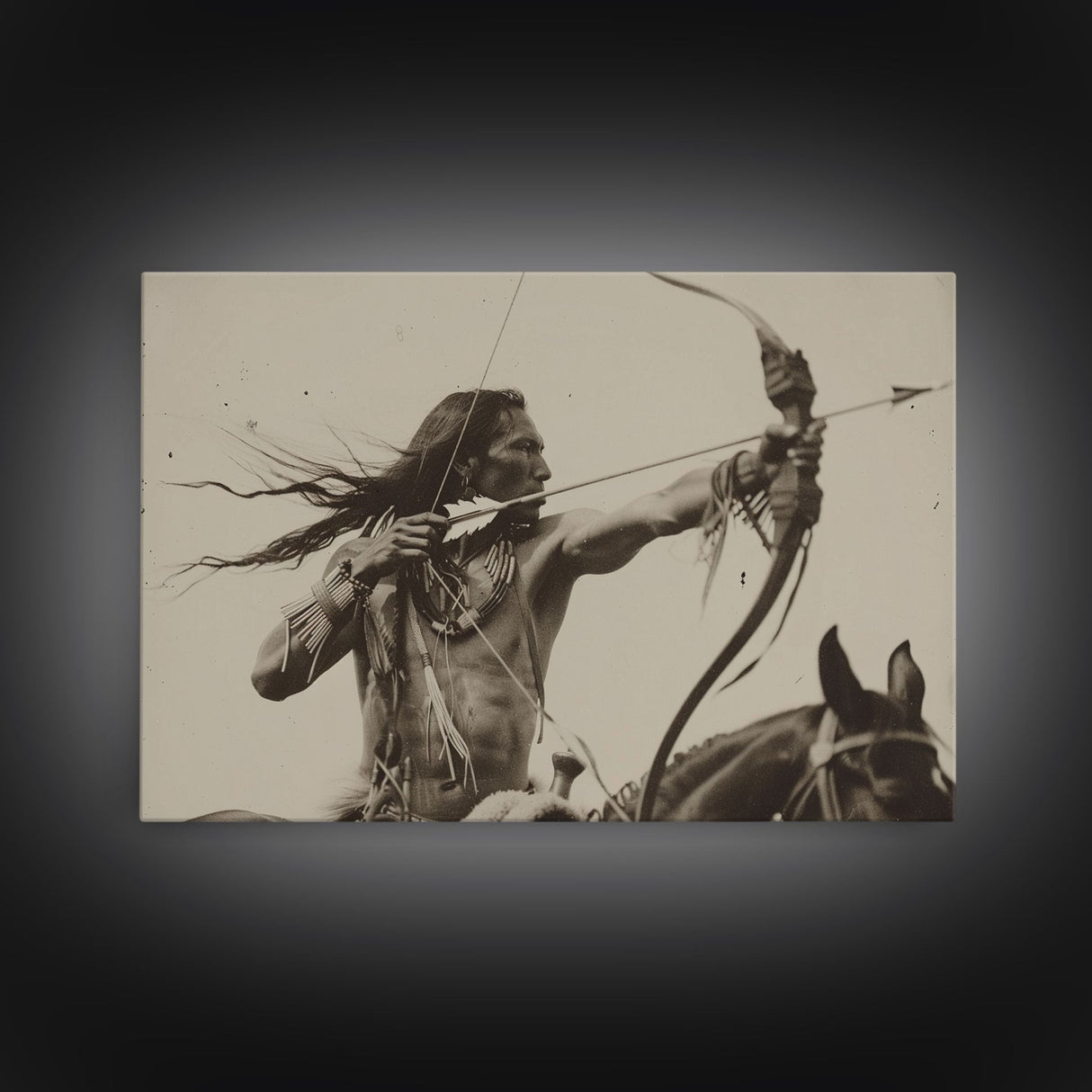 Native American Photo Art, Framed Canvas Print, Bow & Arrow Wall Art, Wild West Decor, Western Art, Country Rustic Wall Art, Metal Art