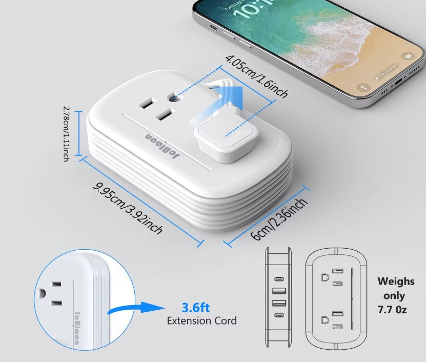 8-in-1 US Outlet Power Strip Cruise Ship Allowed, 3.6 Ft. Extension Cord