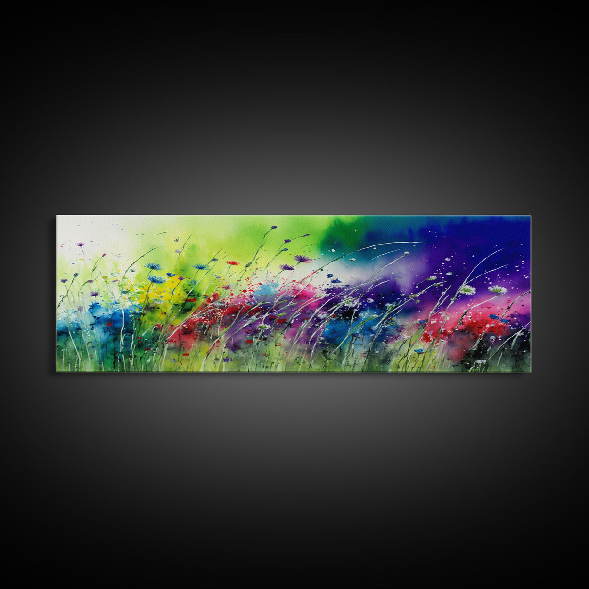 Framed Canvas Print of Colorful Wild Flower Field - Gallery-Wrapped Artwork - Ready to Hang - High Quality Artwork - Panoramic Art