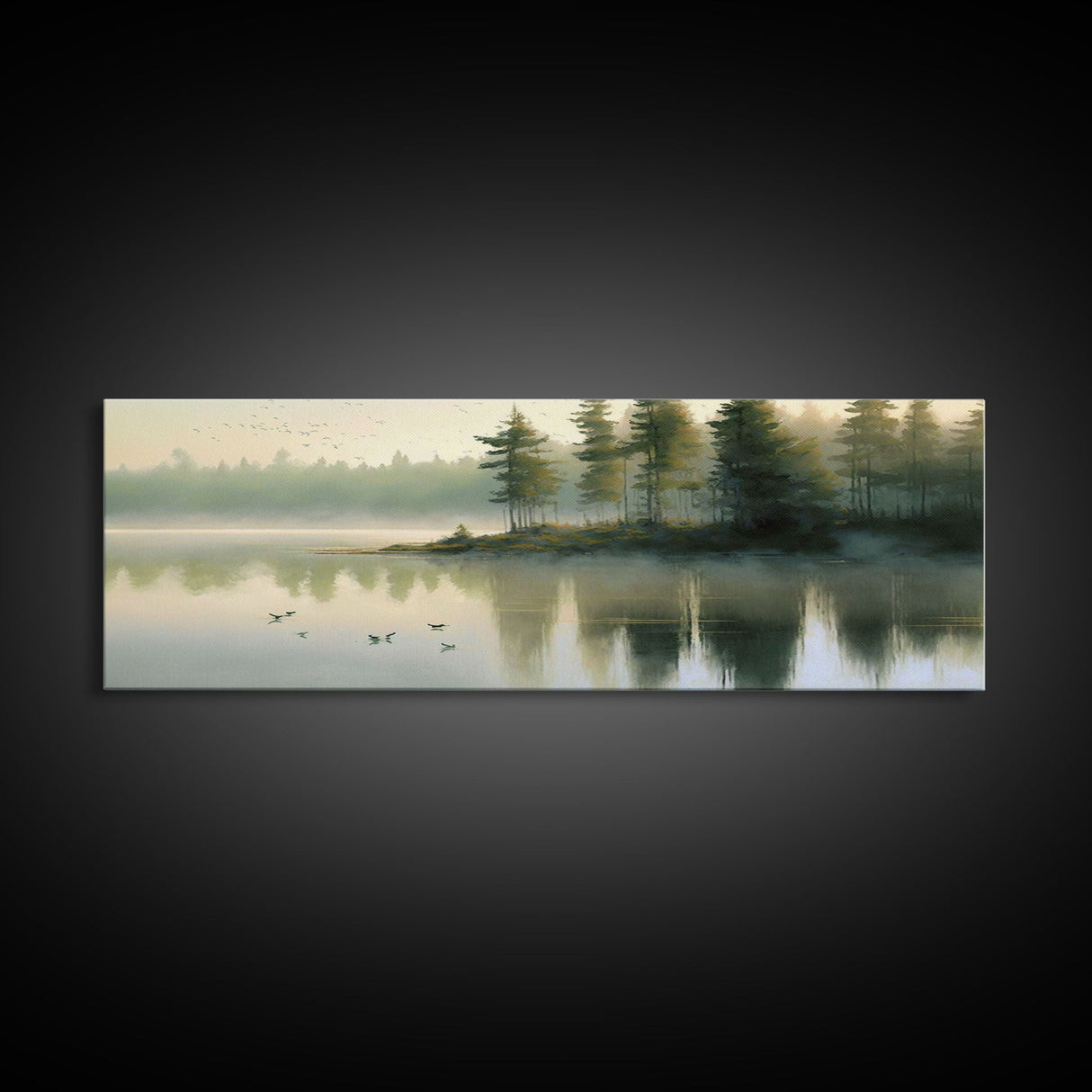 framed lake landscape art, panoramic, framed wall art, living room wall decor, framed canvas, minimalist landscape, abstract landscape art