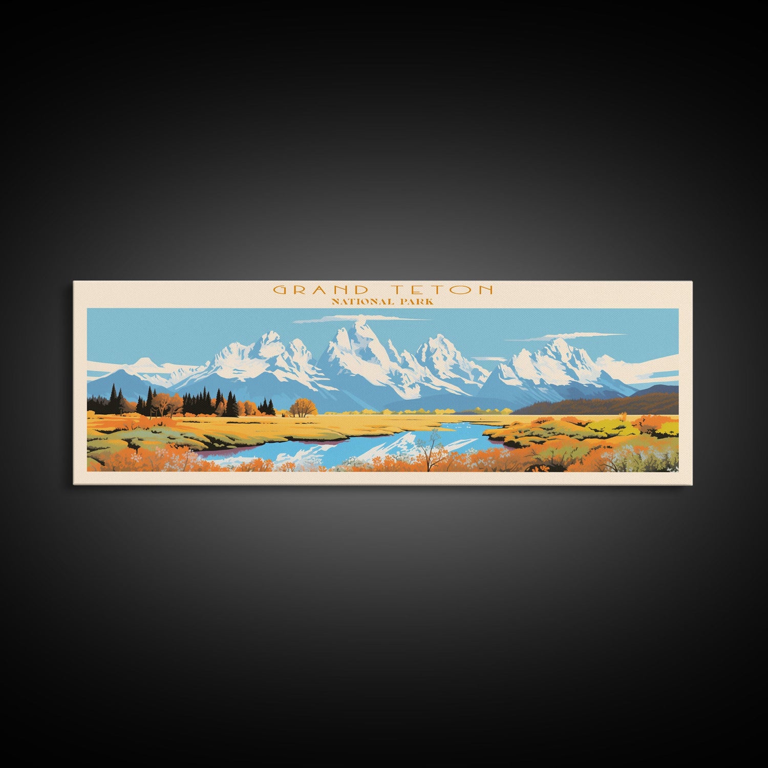 Grand Teton National Park, Panoramic Wyoming Travel Art, National Park Print, Minimalist Travel Art, Midcentury Modern Style Landscape