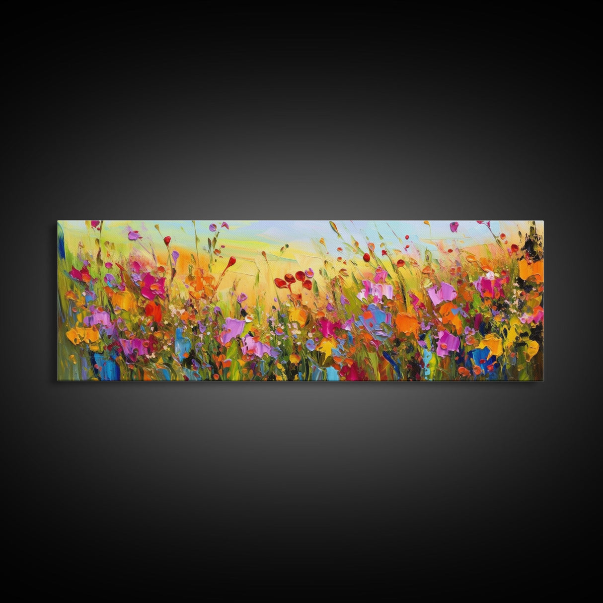 Framed Canvas Print of Original painting, Large wall art, Boho wall décor, Flower painting, Home decor, Modern art, Bedroom decor, Panoramic