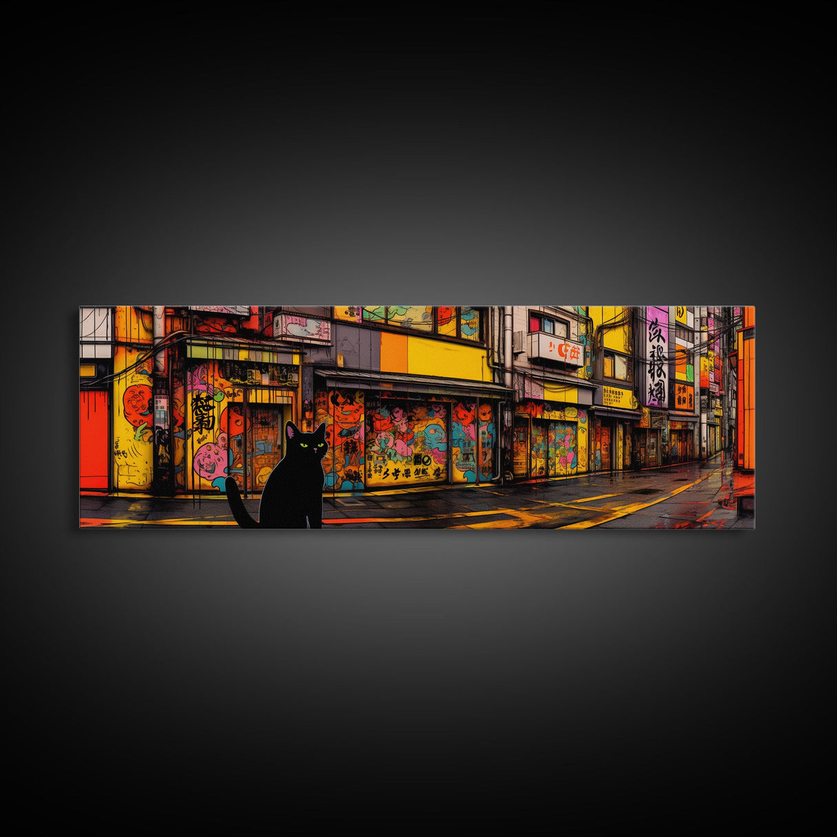 Black Cat Art Print, Framed Wall Art, Punk Cart Art, This Cat Is From The Streets, Colorful Cat Lover Art