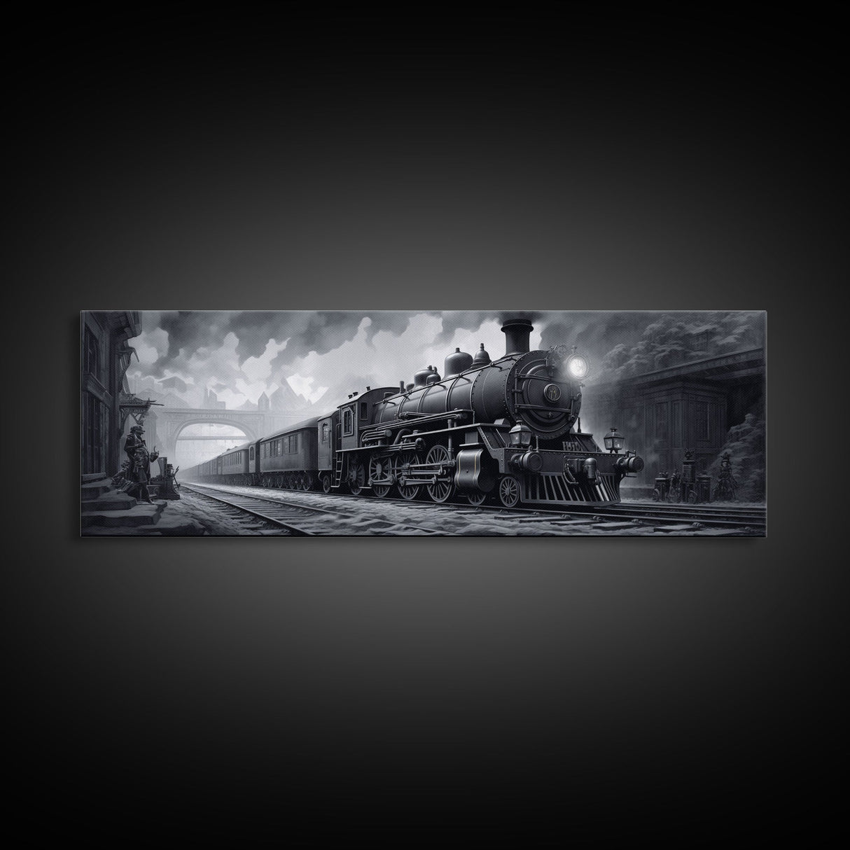 Steam Train Wall Art Framed Canvas Print, Framed Art, Train Decor, Conductor Art, Train Art, Train Gifts