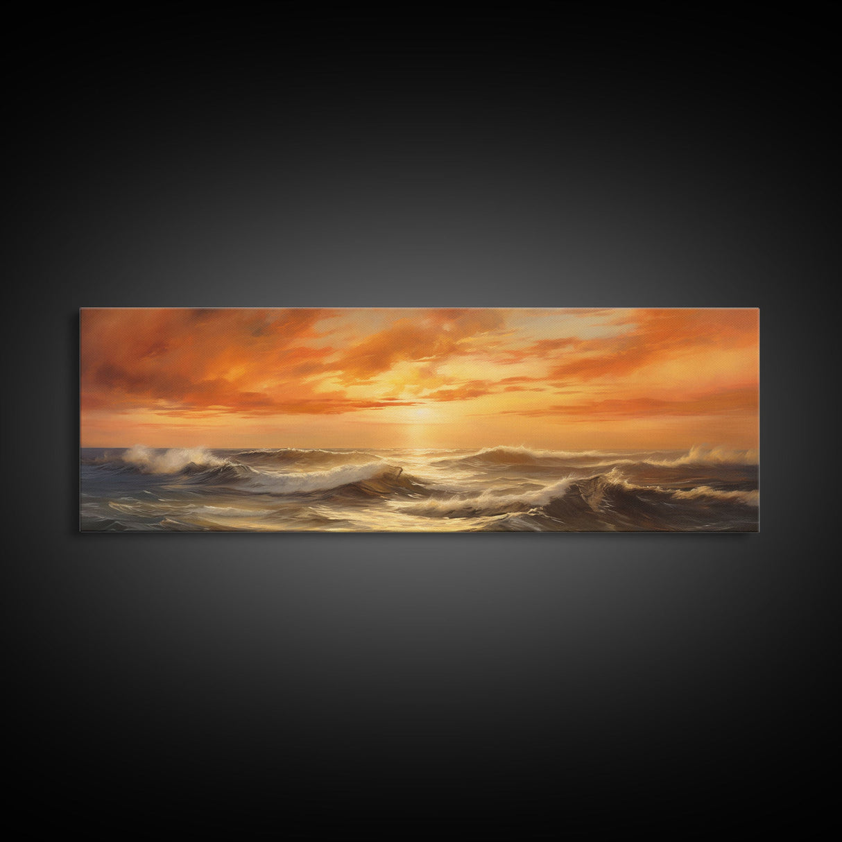 Framed Wall Art Print Set Sunset Horizon on Beach Shore Nature Ocean Oil Painting Nautical Scenic Colorful Multicolor Ultra