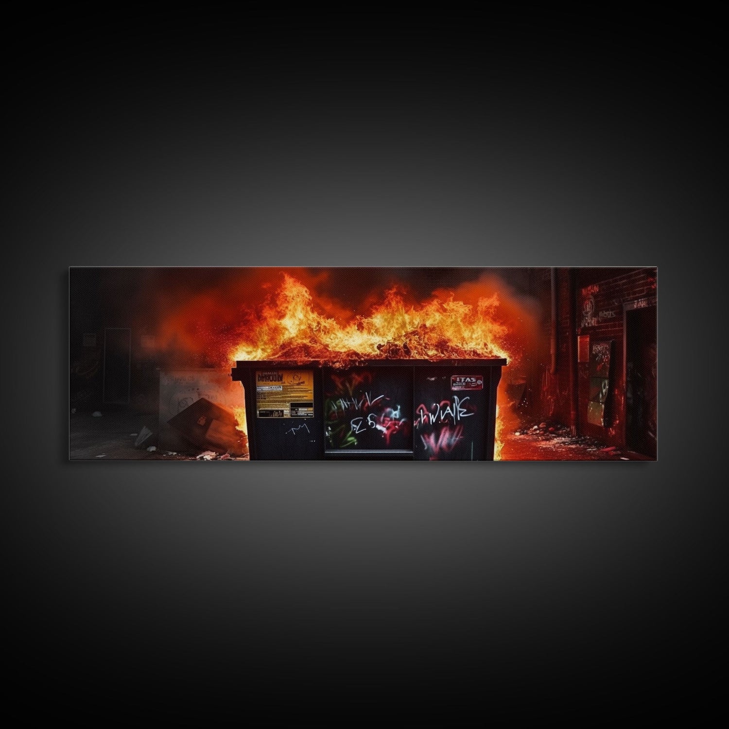 A Dumpster Fire, Panoramic Canvas Print, Wall Art, Living Room Wall Art