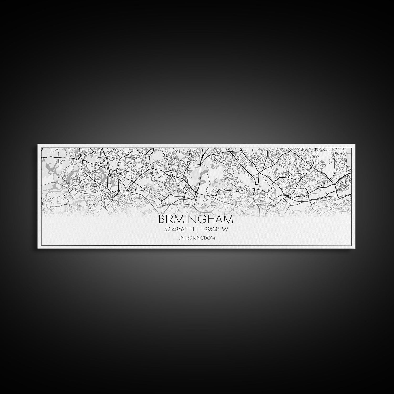 Panoramic Birmingham City Map, United Kingdom Art, Map Print, Minimalist Wall Art, Canvas Art, Housewarming Gift, Street Map, Closing Gift