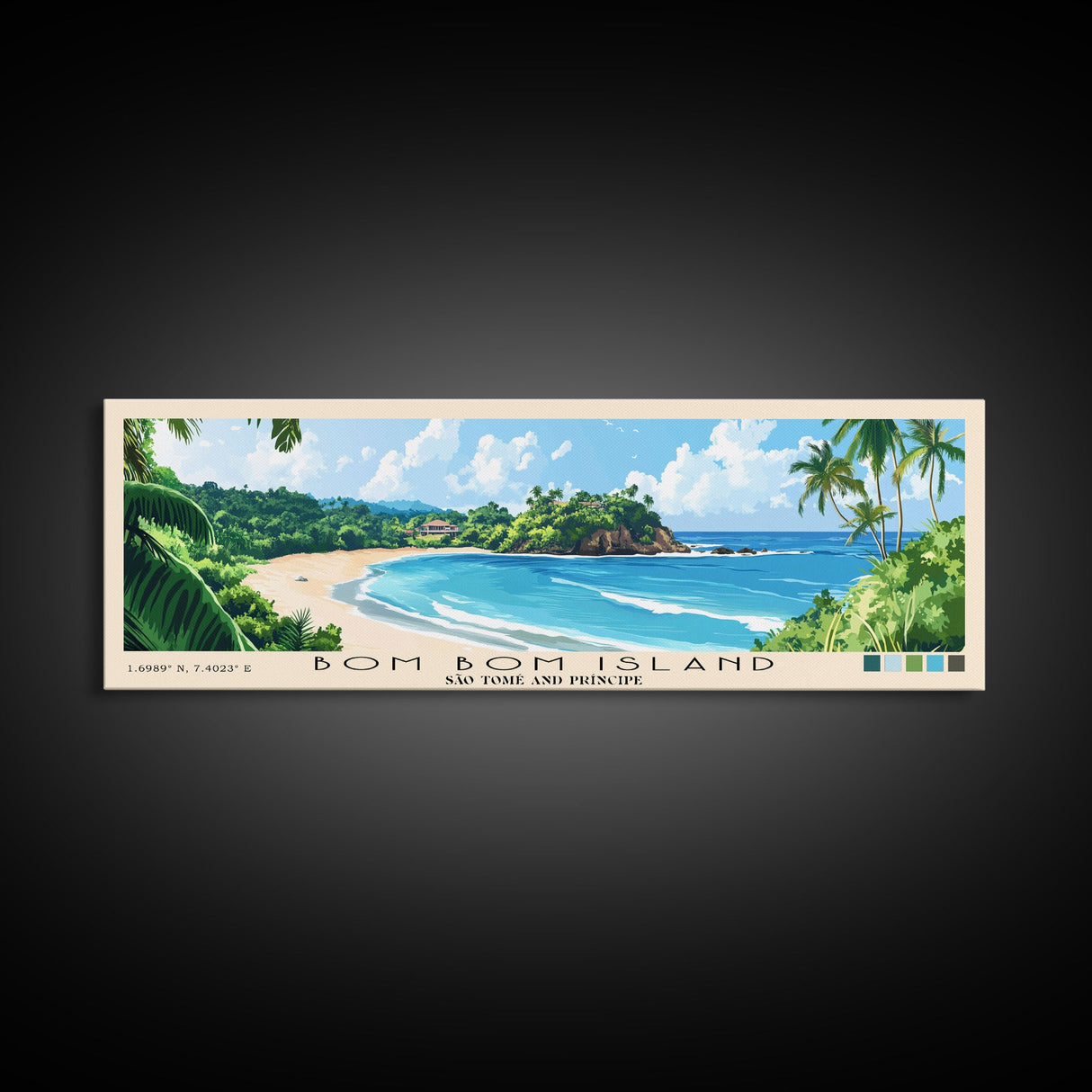 Bom Bom Island, São Tomé and Príncipe Panoramic Print, Vacation Gift, São Tomé and Príncipe Wall Art, Beach Painting, Beach Decor, Large Wall Art, Wood Frame Art