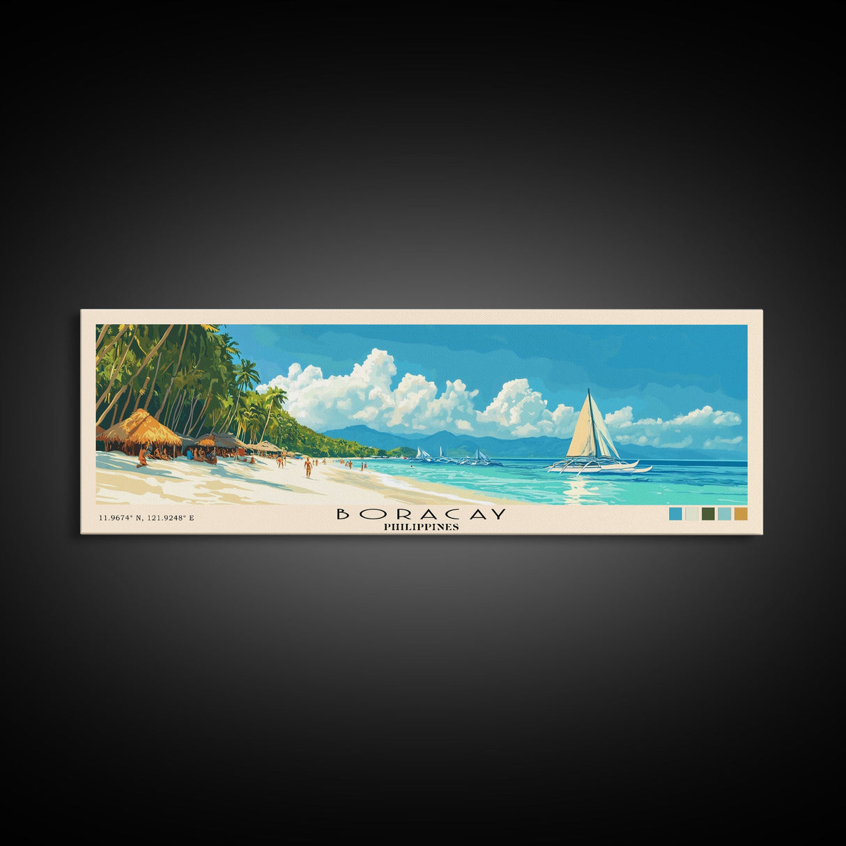Boracay, Philippines Panoramic Print, Vacation Gift, Philippines Wall Art, Beach Painting, Beach Decor, Large Wall Art, Wood Frame Art