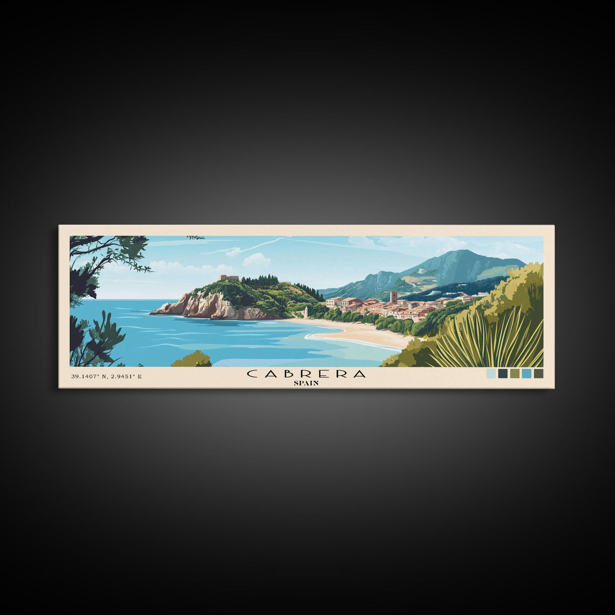 Cabrera, Spain Panoramic Beach Print, Vacation Gift, Spain Wall Art, Beach Painting, Beach Decor, Beach Painting