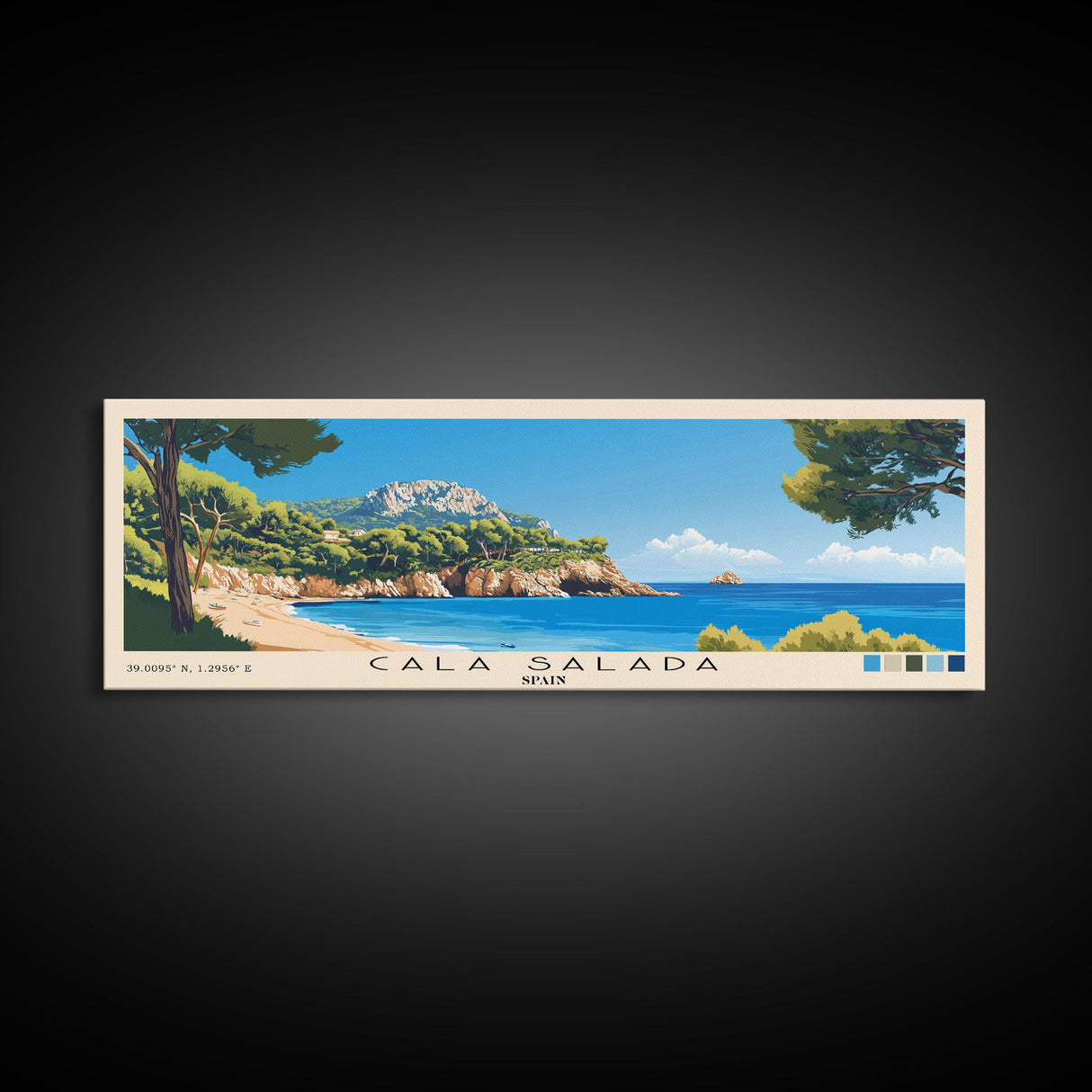 Cala Salada, Spain Panoramic Beach Print, Vacation Gift, Spain Wall Art, Beach Painting, Beach Decor, Beach Painting