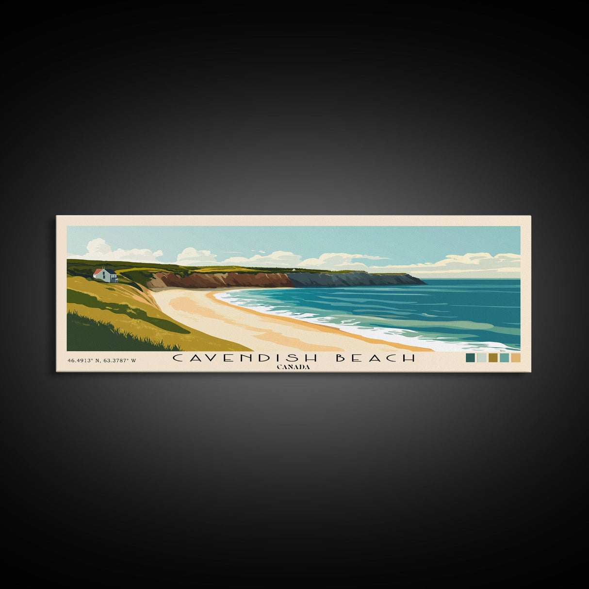 Cavendish Beach, Canada Panoramic Beach Print, Vacation Gift, Canada Wall Art, Framed Canvas Print, Framed Beach Painting