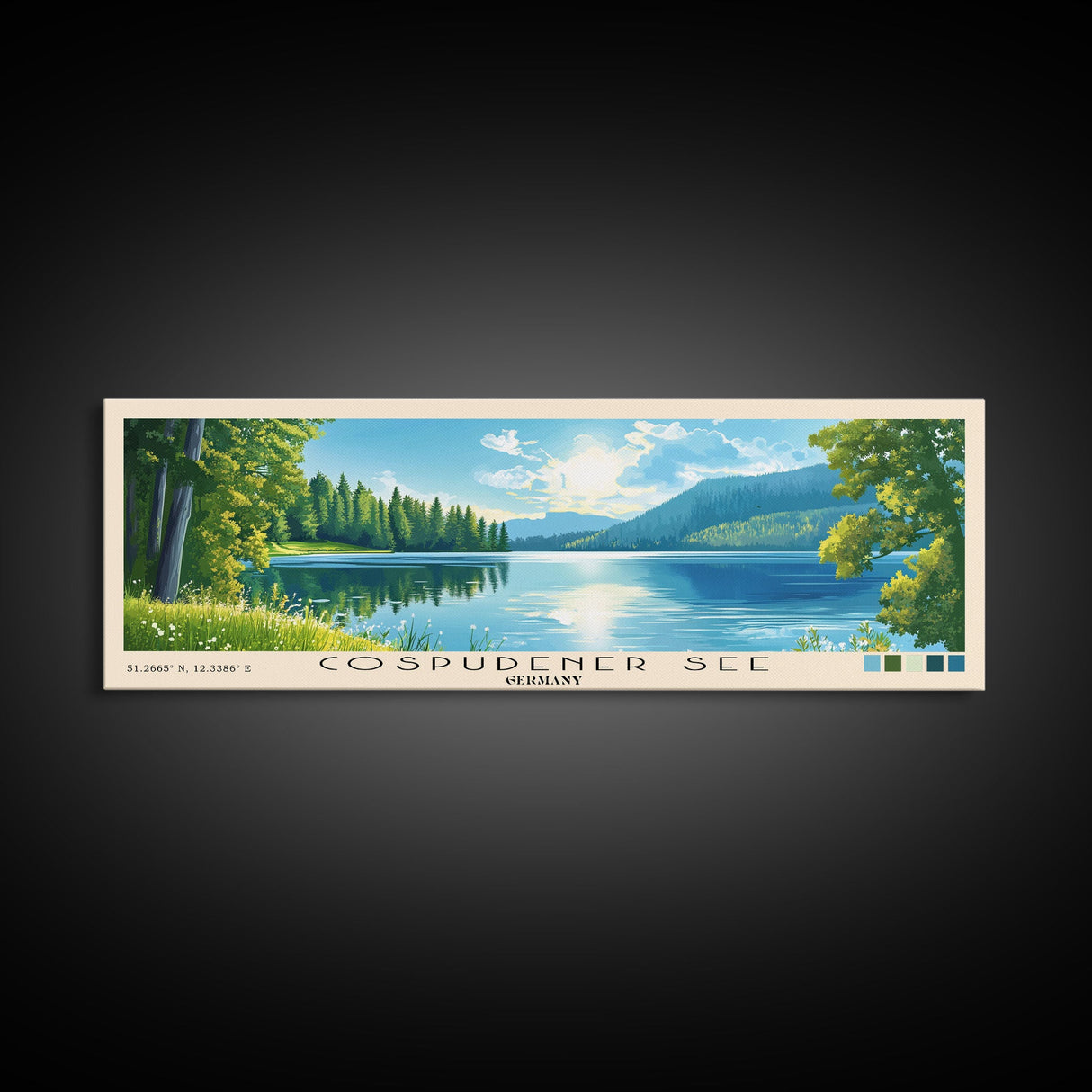 Cospudener See, Germany Panoramic Print, Vacation Gift, Germany Wall Art, Beach Painting, Beach Decor, Large Wall Art, Wood Frame Art