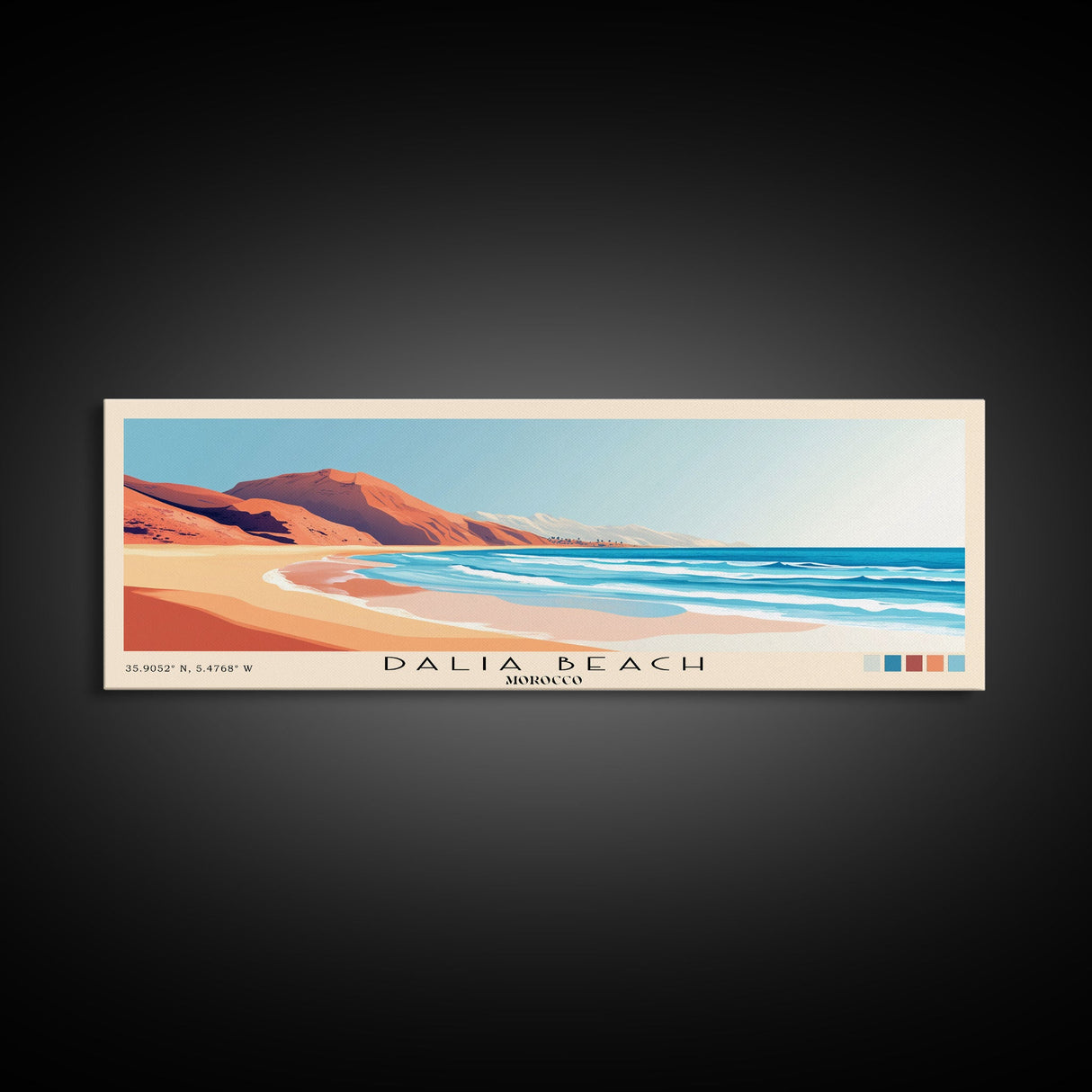 Dalia Beach, Morocco Panoramic Beach Print, Vacation Gift, Morocco Wall Art, Beach Painting, Beach Decor, Beach Painting