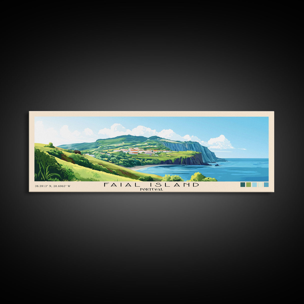 Faial Island, Portugal Panoramic Print, Vacation Gift, Portugal Wall Art, Beach Painting, Beach Decor, Large Wall Art, Wood Frame Art
