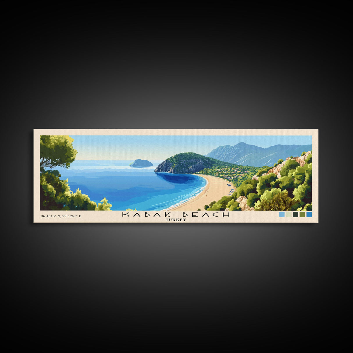 Kabak Beach, Turkey Panoramic Print, Vacation Gift, Turkey Wall Art, Beach Painting, Beach Decor, Beach Or Lakehouse Art