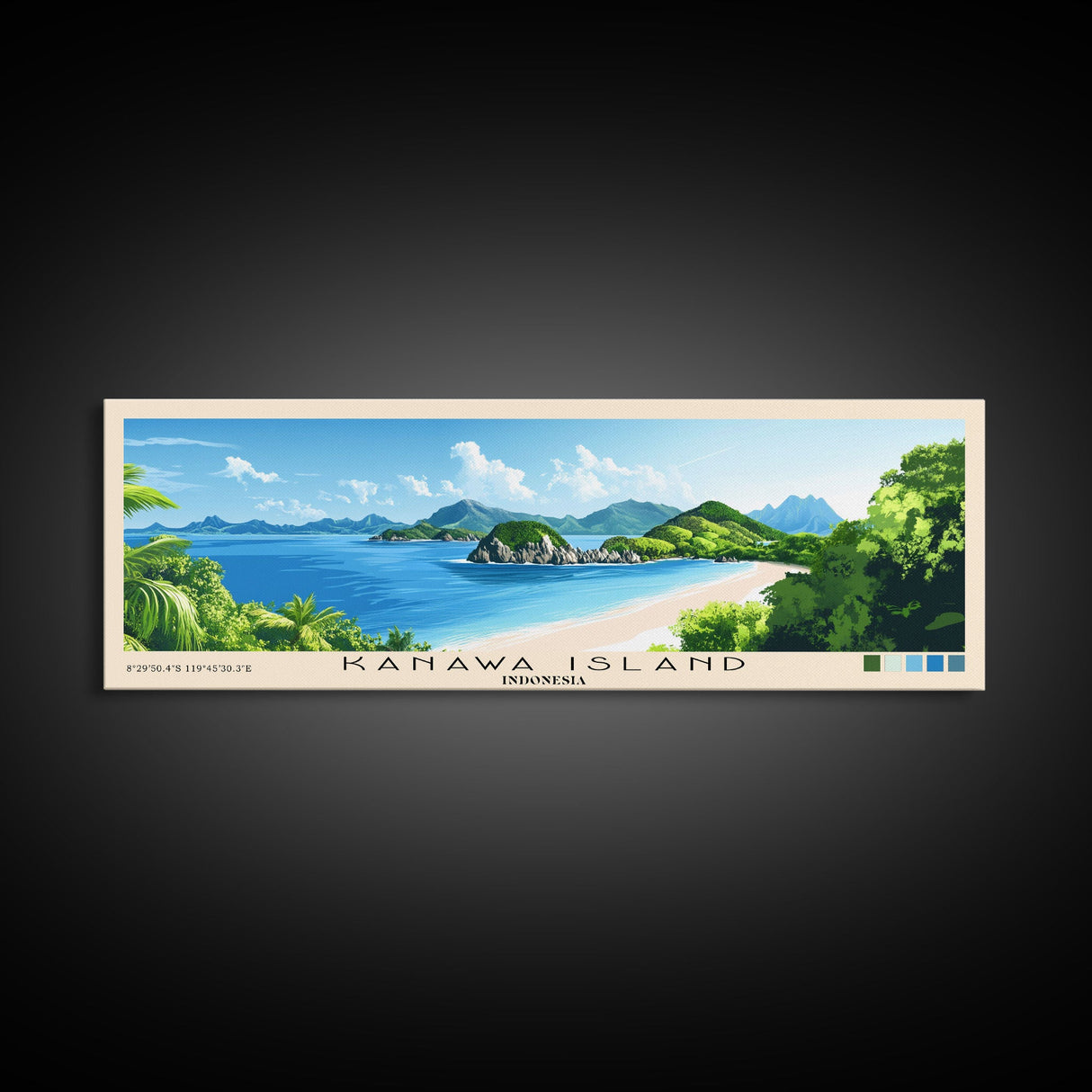 Kanawa Island, Indonesia Panoramic Beach Print, Vacation Gift, Indonesia Wall Art, Beach Painting, Beach Decor, Beach Painting