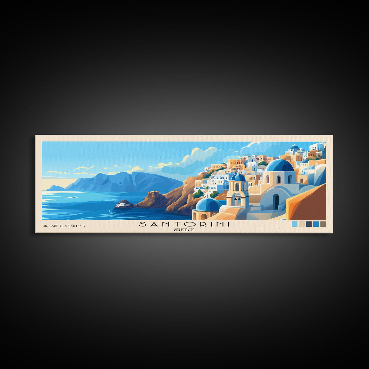 Santorini, Greece Panoramic Print, Vacation Gift, Greece Wall Art, Vacation Wall Art, Vacatation Memories, Beach Decor, Beach Or Lakehouse Art