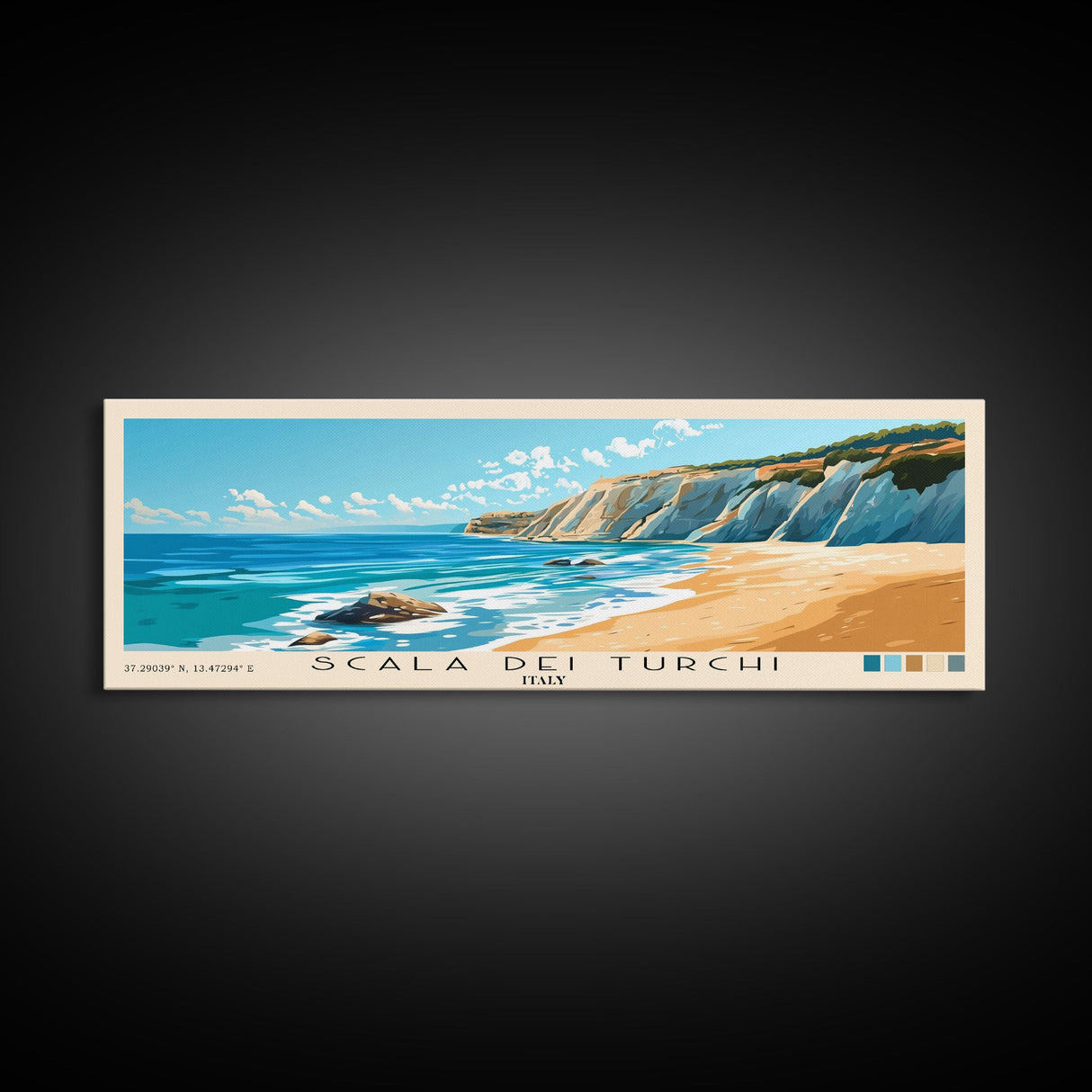 Scala dei Turchi, Italy Panoramic Print, Vacation Gift, Italy Wall Art, Beach Painting, Beach Decor, Large Wall Art, Wood Frame Art