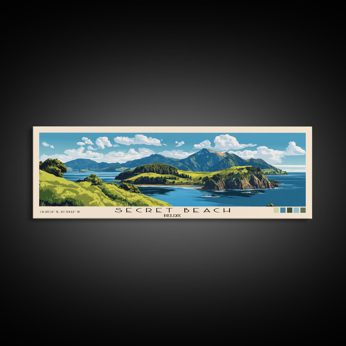 Secret Beach, Belize Panoramic Print, Vacation Gift, Belize Wall Art, Beach Painting, Beach Decor, Beach Or Lakehouse Art