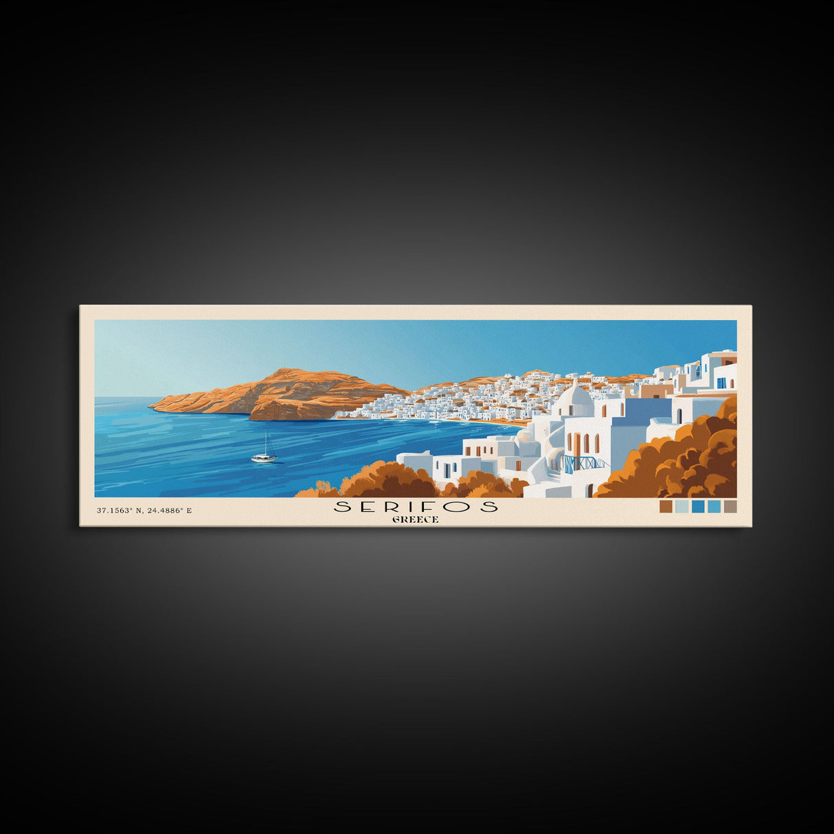 Serifos, Greece Panoramic Print, Vacation Gift, Greece Wall Art, Beach Painting, Beach Decor, Beach Or Lakehouse Art
