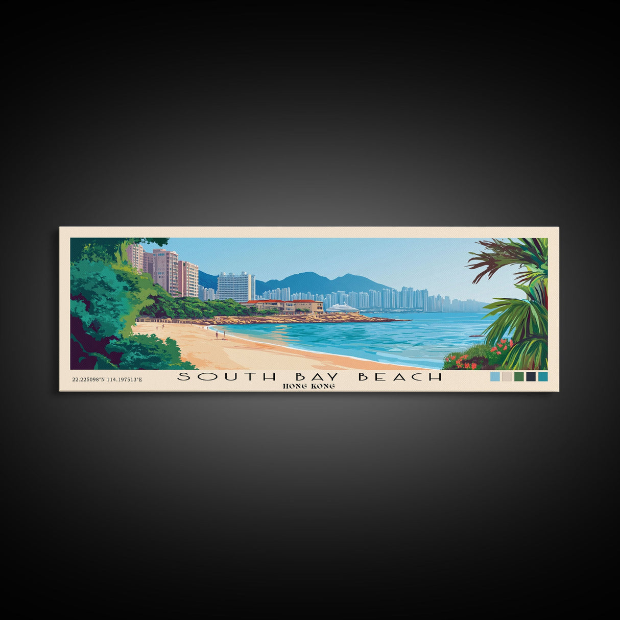 South Bay Beach, Hong Kong Panoramic Beach Print, Vacation Gift, Hong Kong Wall Art, Framed Canvas Print, Framed Beach Painting