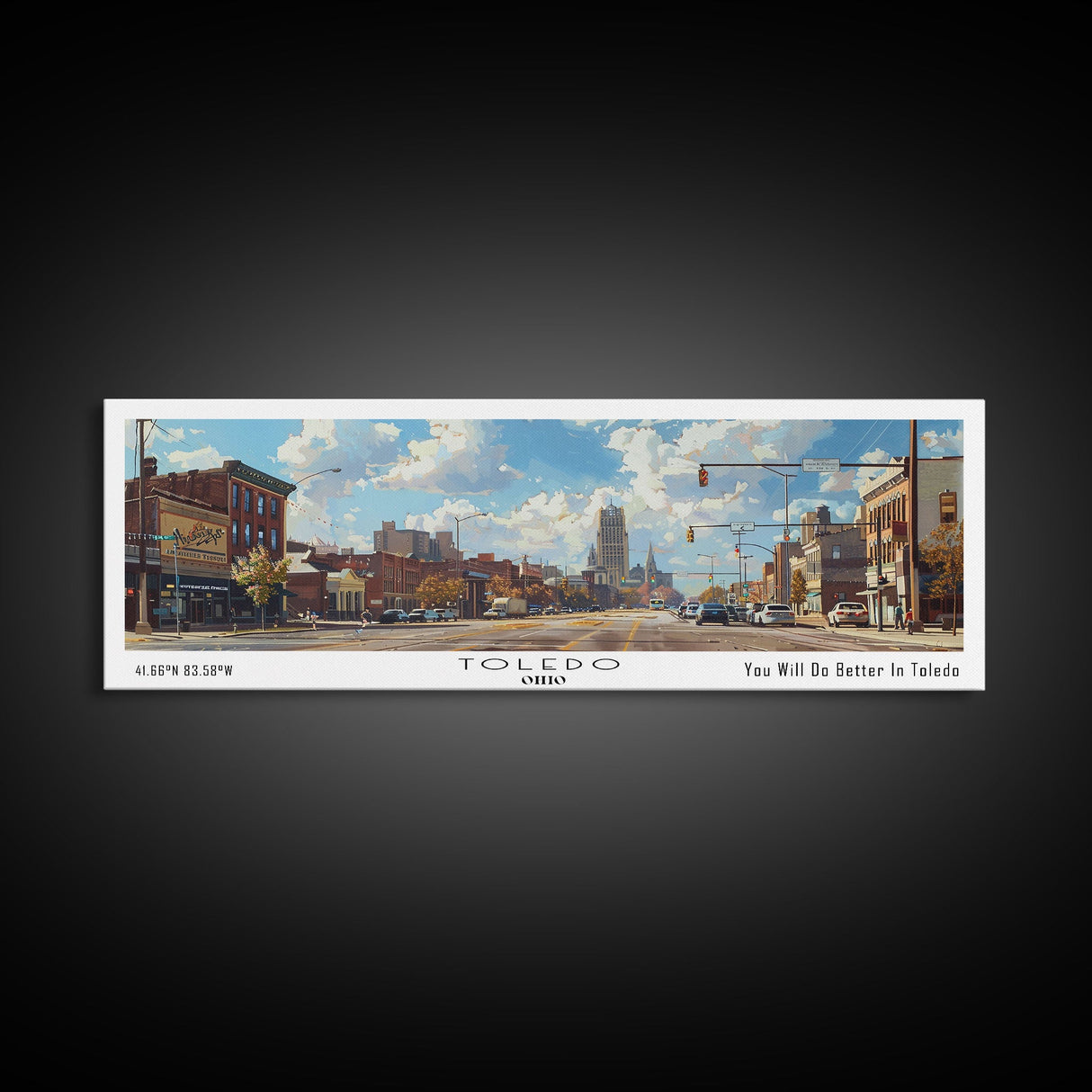 Toledo Ohio Panoramic Framed Canvas Print, Retro Style Wall Art, Living Room Decor, Unique Travel Poster, Artistic Office Gift, Original Artwork