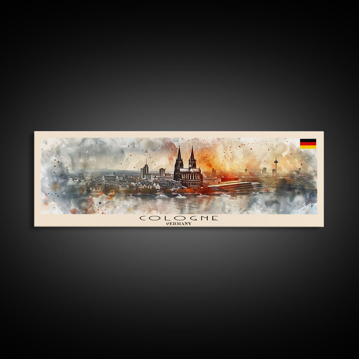 Cologne Germany Panoramic Travel Poster, Framed Canvas Print or Metal Wall Art, Travel Art, Home Decor, Panoramic Painting, Midcentury Art