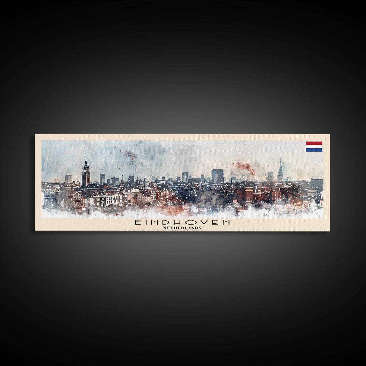 Eindhoven Netherlands Panoramic Travel Poster, Framed Canvas Print or Metal Wall Art, Travel Art, Home Decor, Panoramic Painting, Midcentury Art