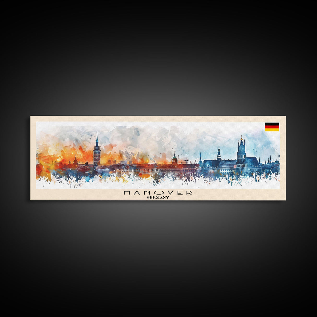 Hanover Germany Panoramic Travel Poster, Framed Canvas Print or Metal Wall Art, Travel Art, Home Decor, Panoramic Painting, Midcentury Art