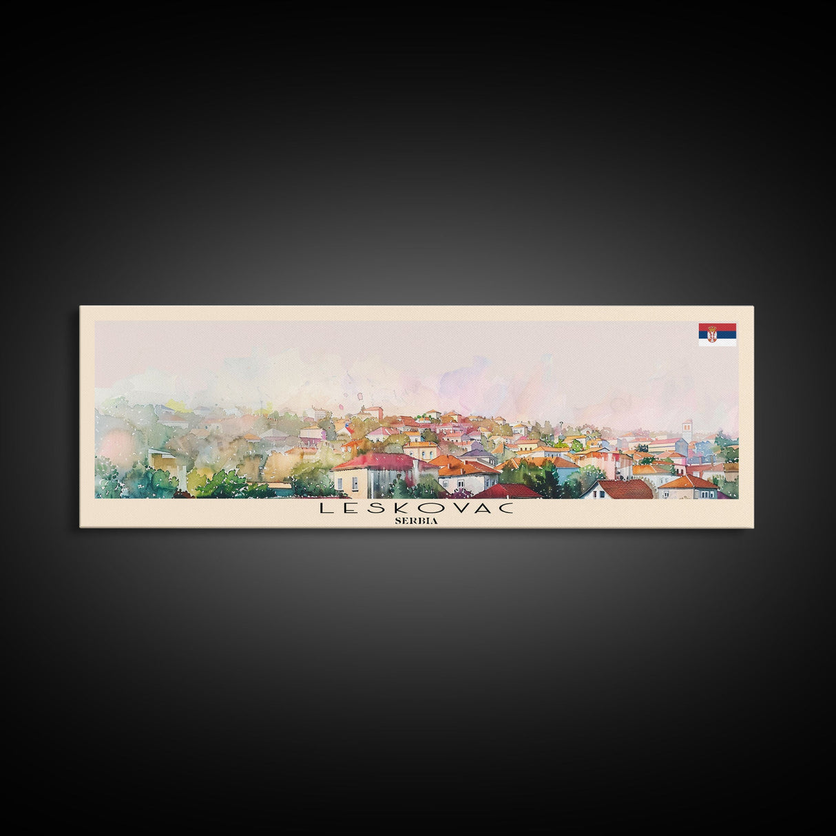 Leskovac Serbia Panoramic Travel Poster, Framed Canvas Print or Metal Wall Art, Travel Art, Home Decor, Panoramic Painting, Midcentury Art